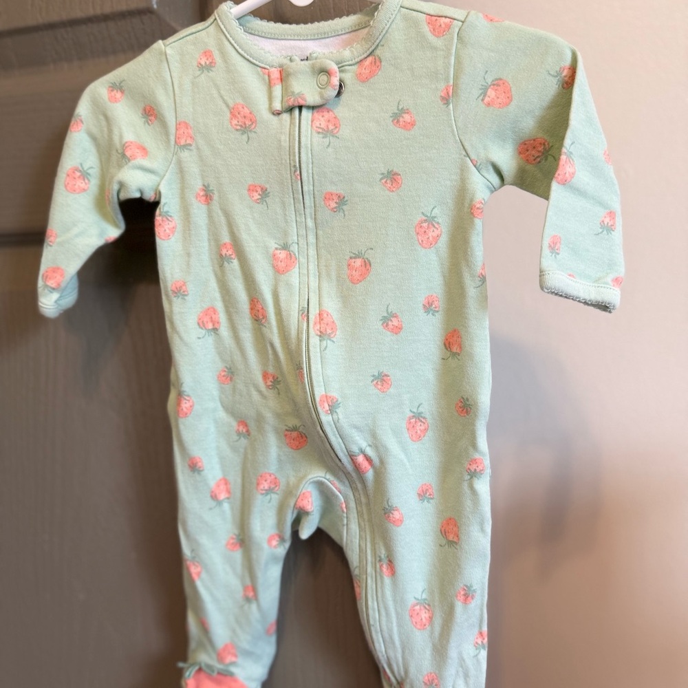 Mint Green Strawberry Print Kids One Piece